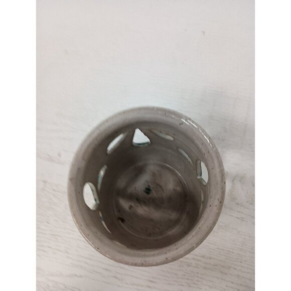 Vintage Studio Pottery Candle Holder Stoneware Blue Splatter Flower Petal Design - Picture 3 of 10